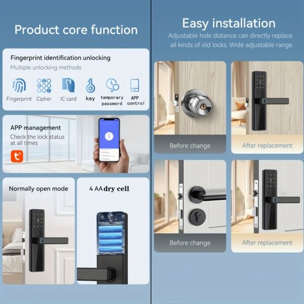 Fingerprint Electronic Password Lock - 5-in-1 Door Lock with Handle Touch Keypad