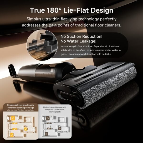 Wet And Dry Vacuum Cleaner 180° Flat Lying Mopping Dry Suction 21, 000Pa Suction Power 11.6cm